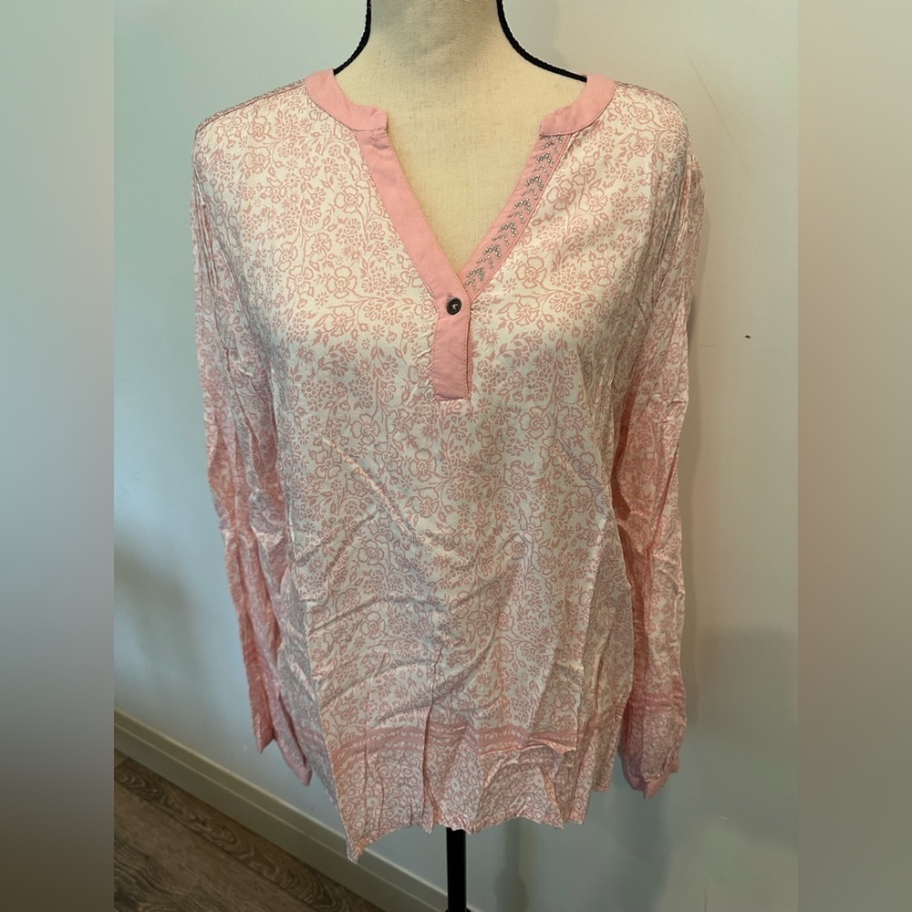 Cream Pink Floral  Tunic 42 L/XL EUC